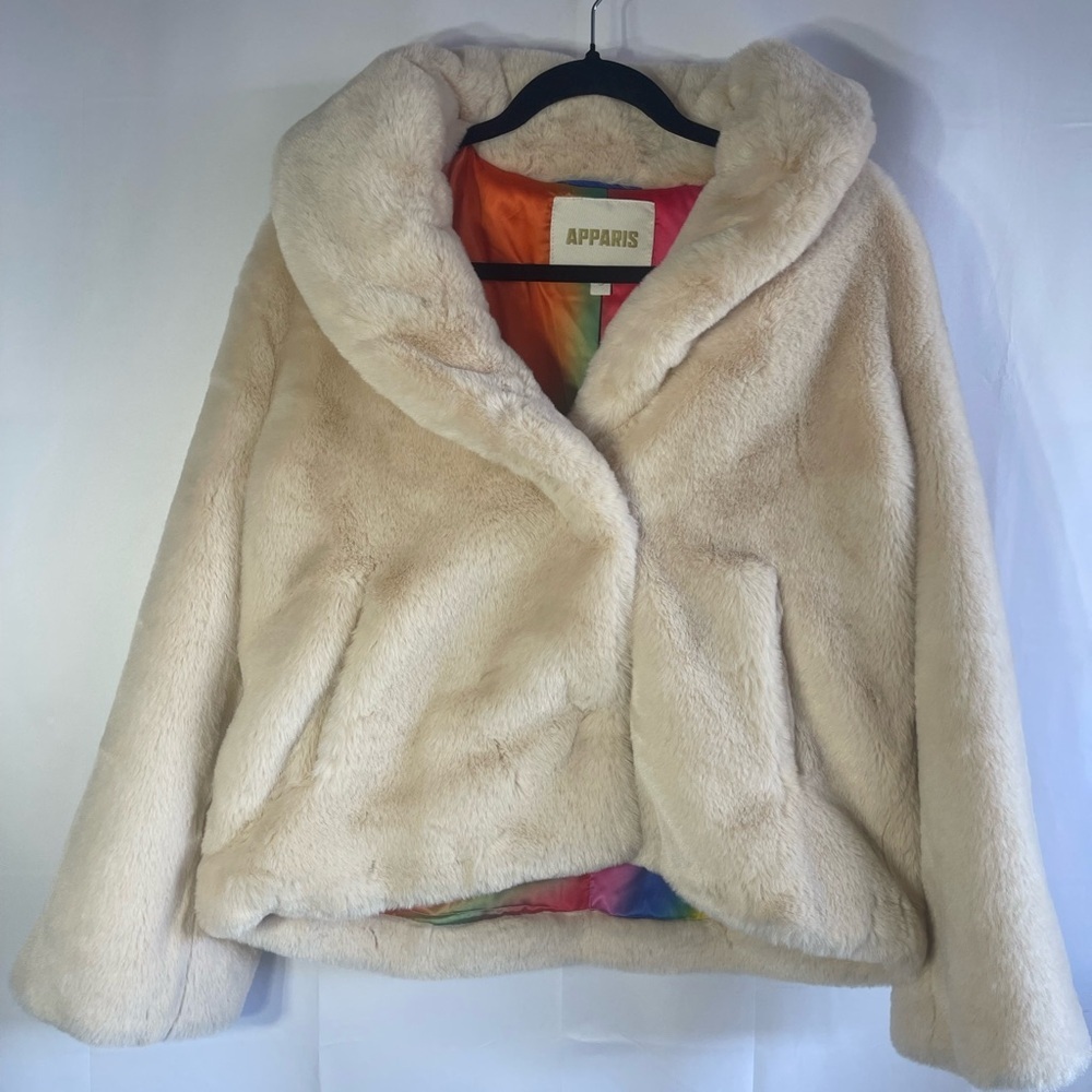 Apparis Cream Faux Fur Teddy Jacket with Shawl Collar - Picture 2 of 6